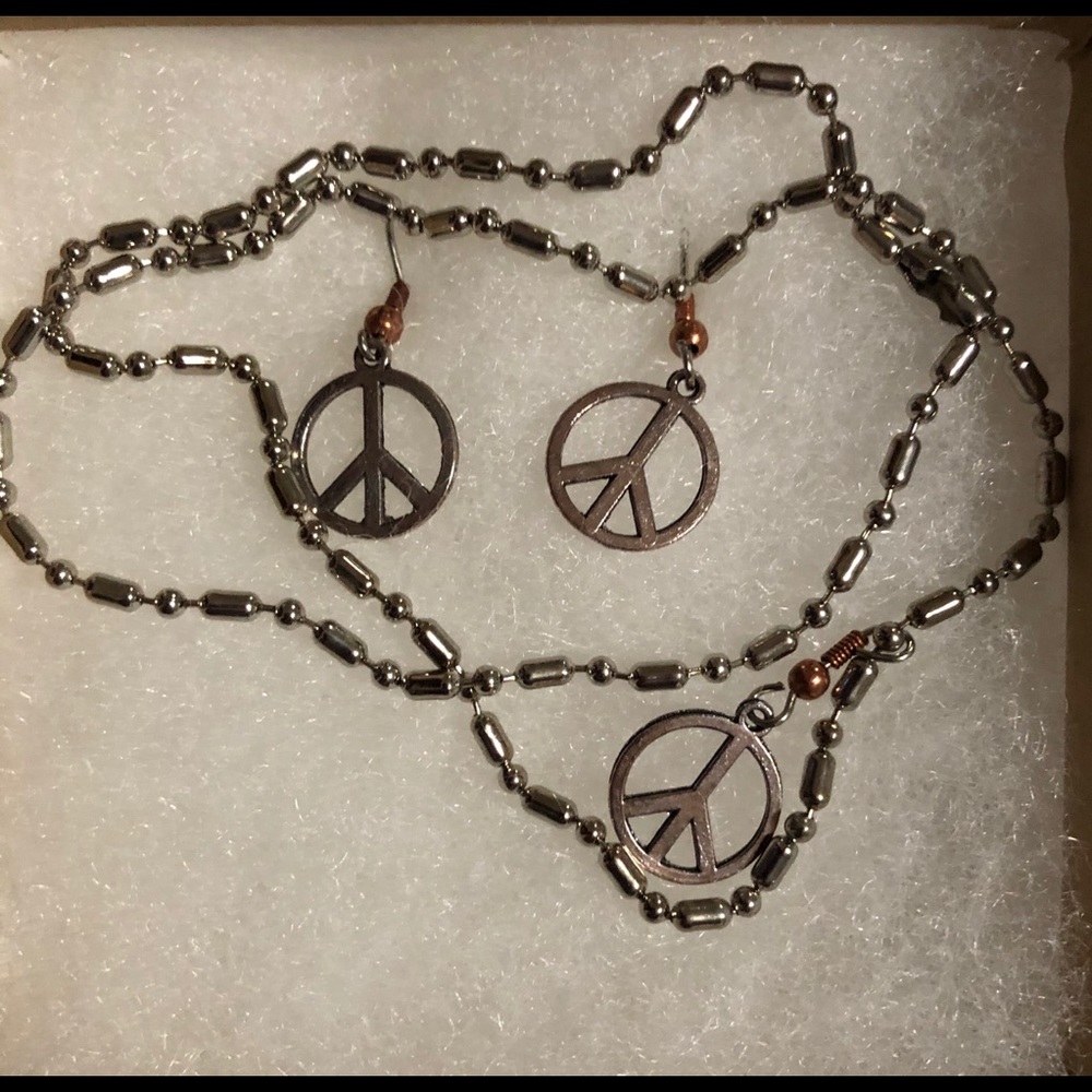 Vintage Peace sign  Necklace and earring set